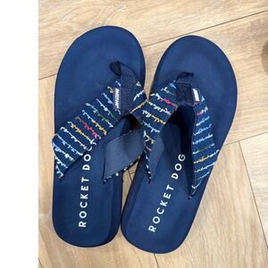 Rocket Dog Navy Blue Woven Stripe Platform Flip Flops Sandals Womens 9 C269/1225